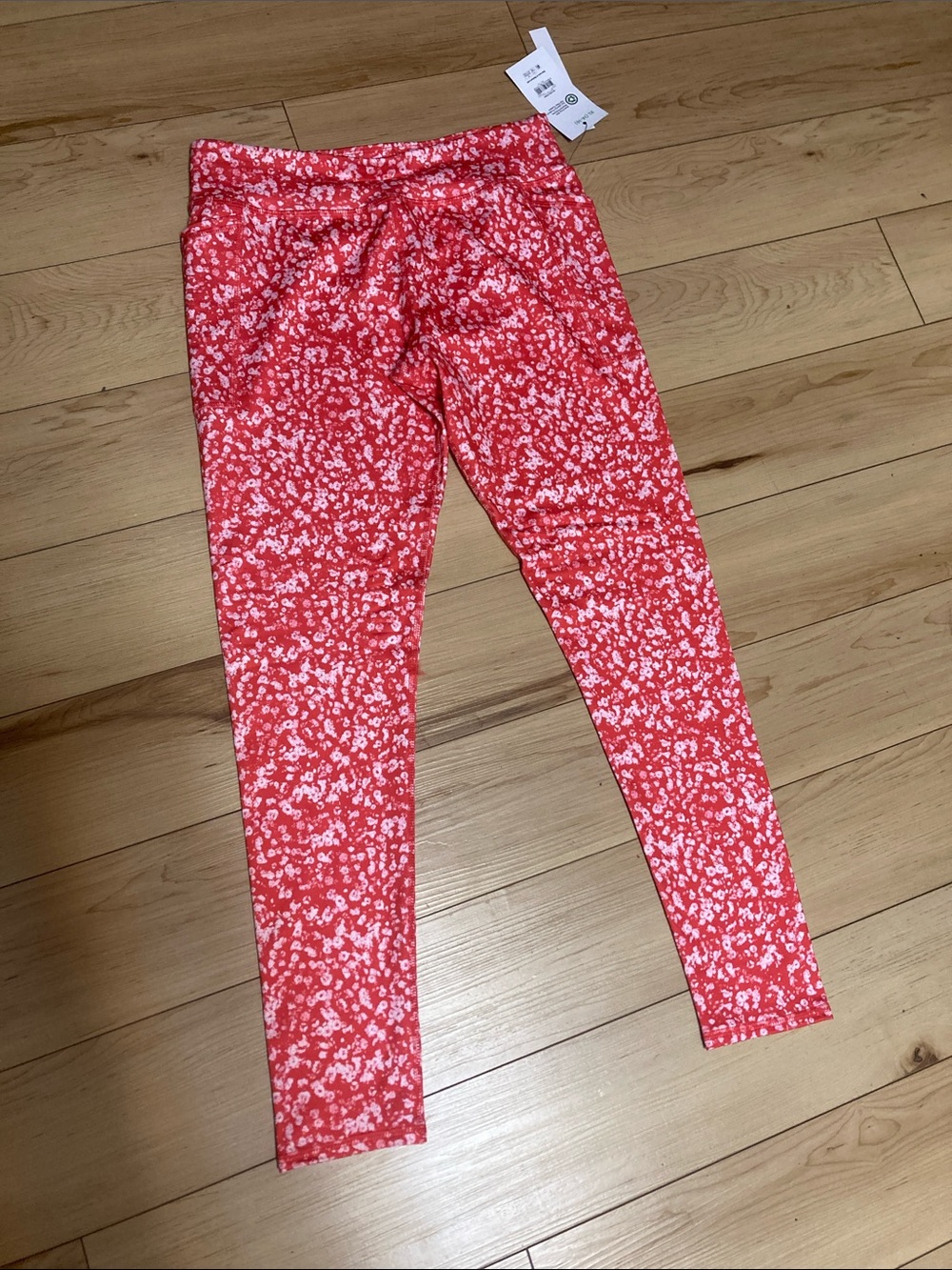 Athletic Works Red and White Floral Print Girls' Leggings